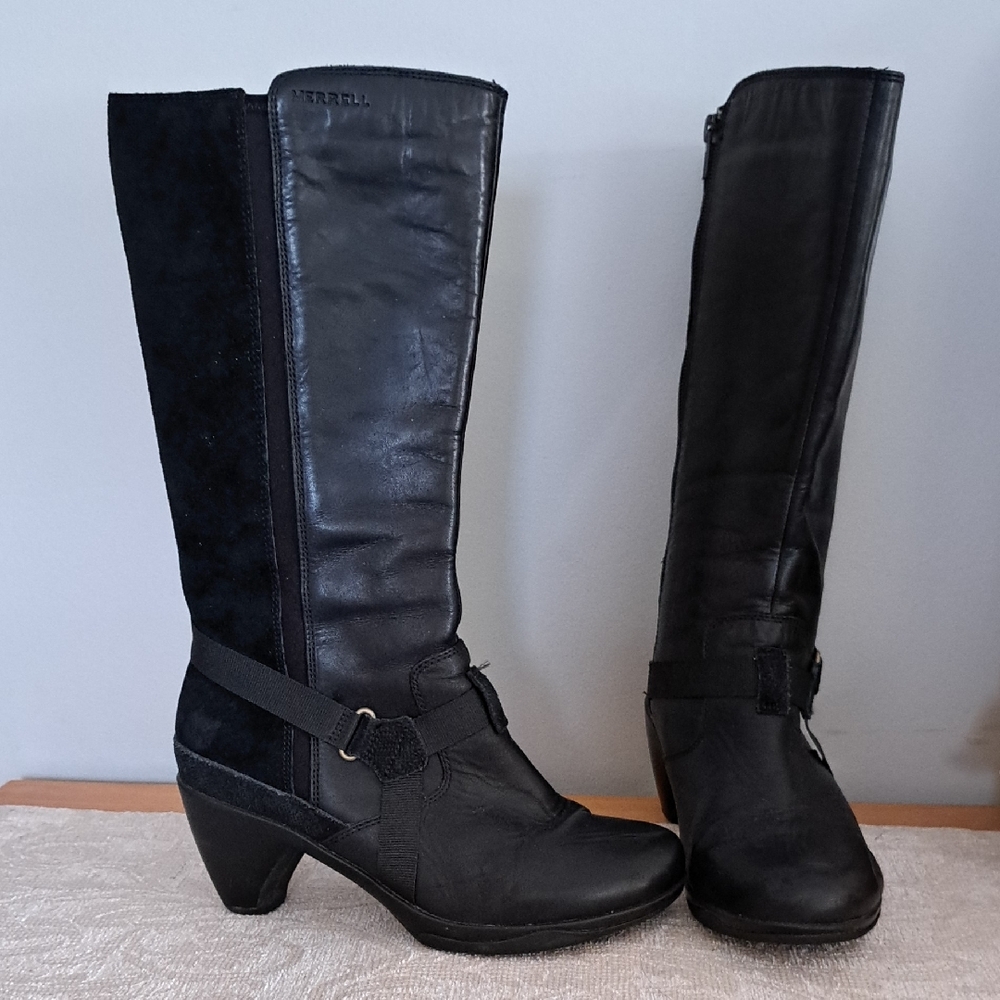 Merrell Evera Fade Heeled Black Leather Zip Boots Women's Size 6.5